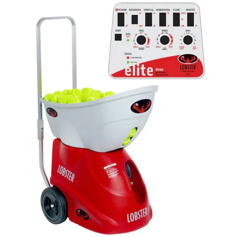 Lobster Elite Three Ballmaschine mit Ballbehälter und Bedienfeld